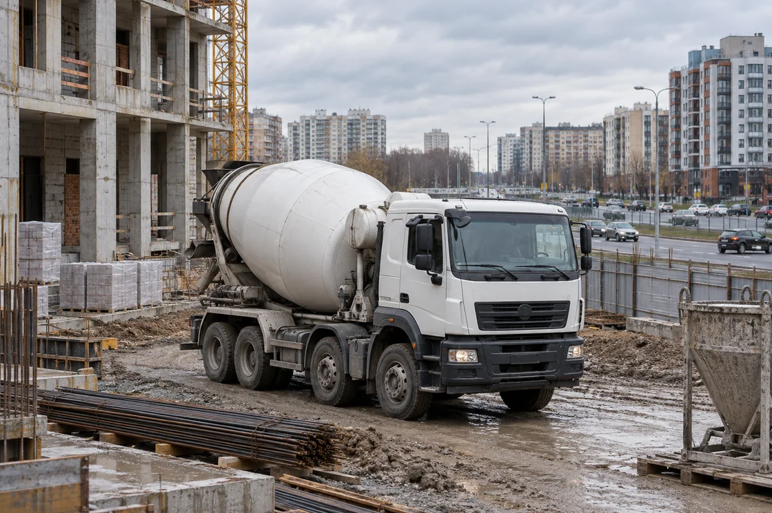 Иллюстрация доставки бетона на городской объект